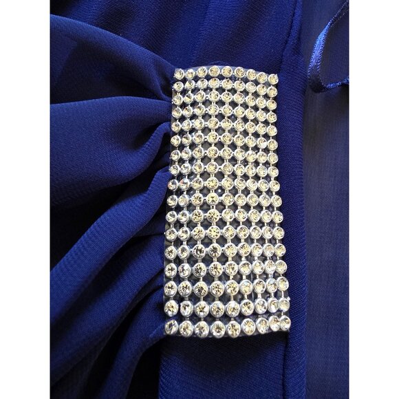 MSK Womens Chiffon Cold Shoulder Dress L Blue With Rhinestone Straps - Picture 8 of 10